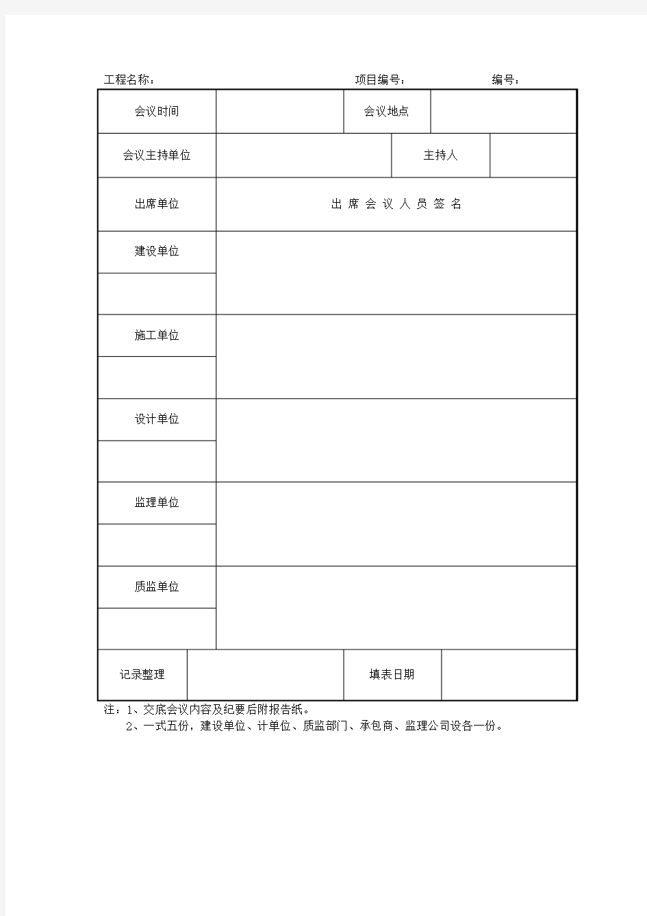 设计技术交底会议签到表