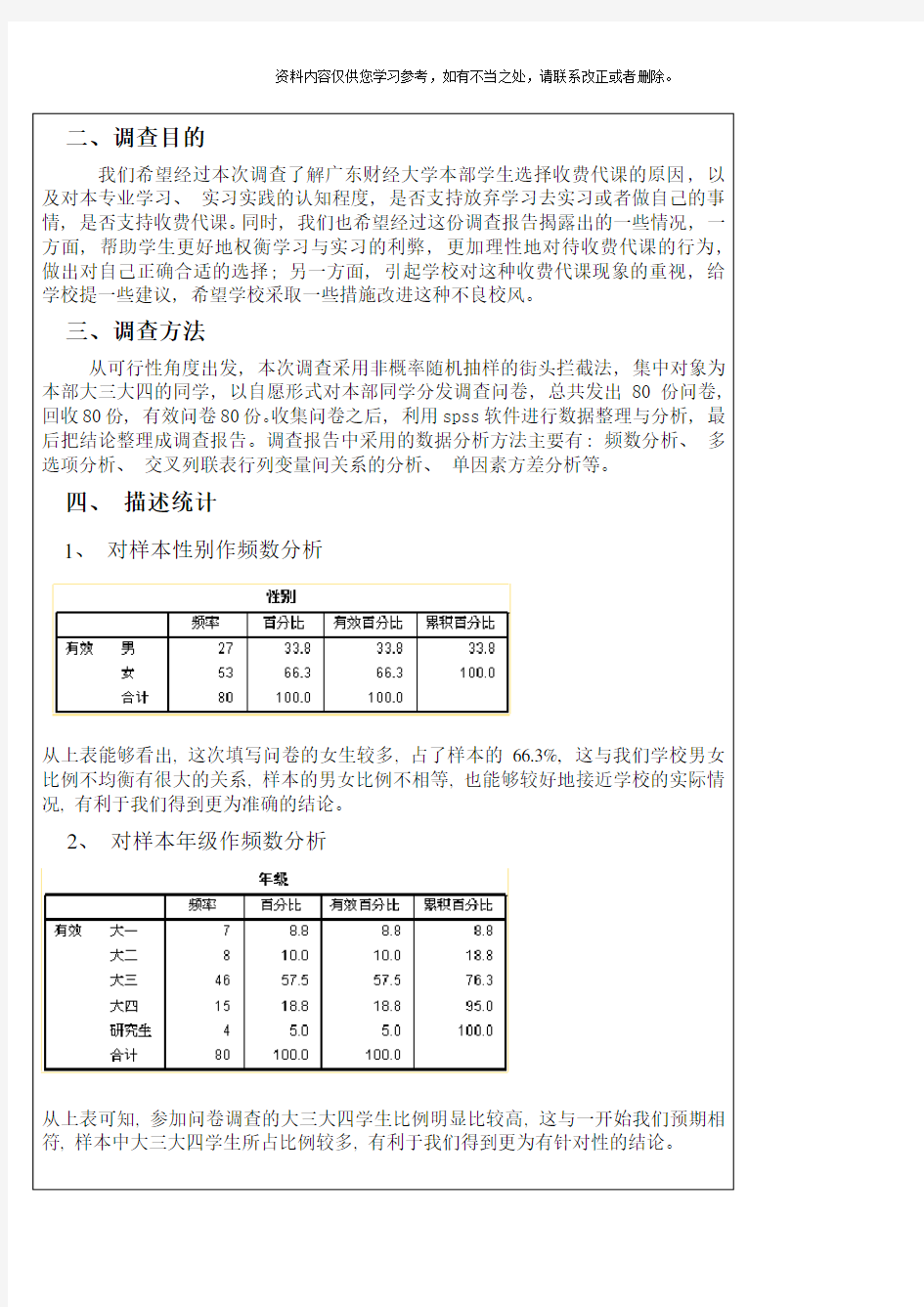 SPSS调查报告期末作业样本