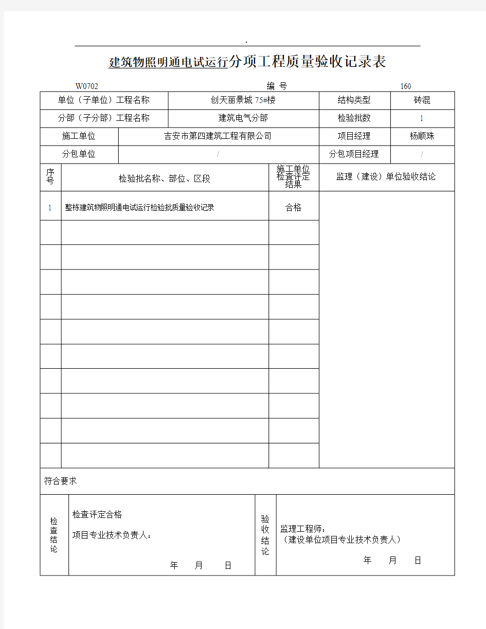 分项工程质量验收记录表精选范文