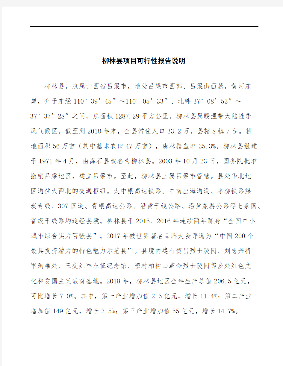 柳林县项目可行性报告(立项备案)