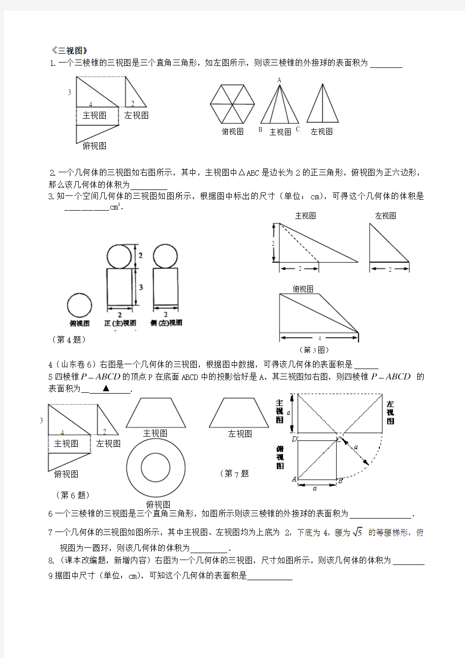 高中数学立体几何三视图专题知识分享