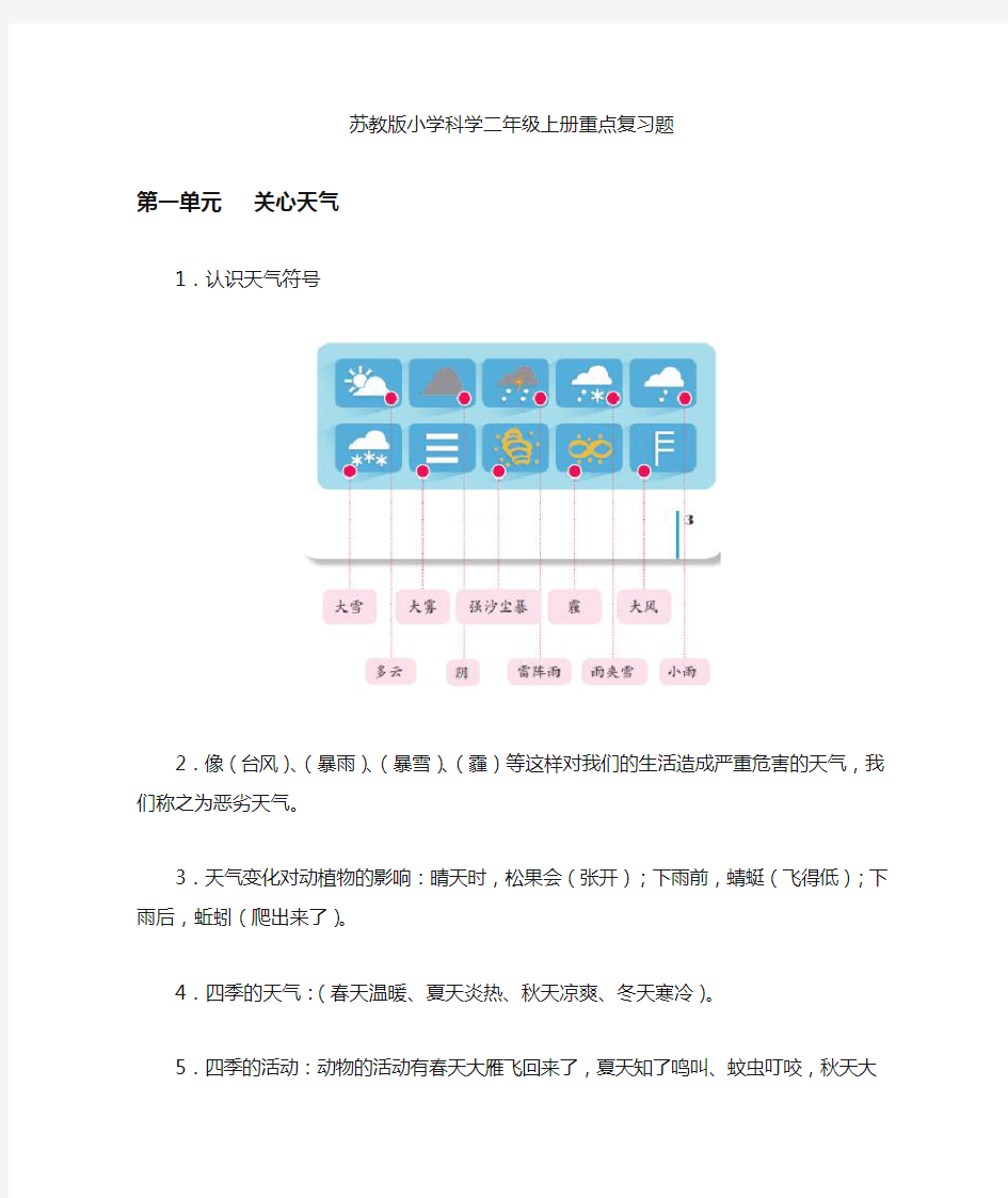 苏教版小学科学二年级上册复习知识点