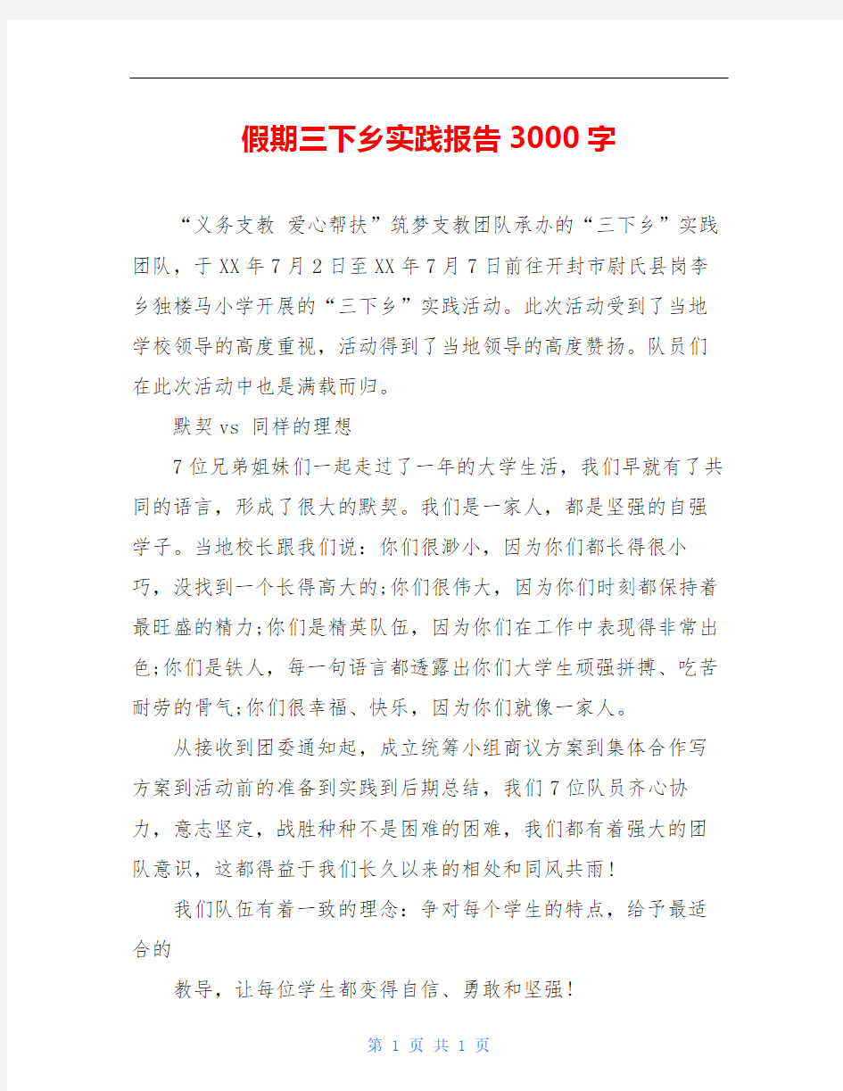 假期三下乡实践报告3000字