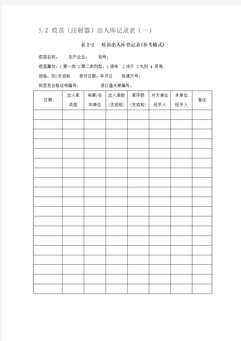 疫苗出入库记录表5