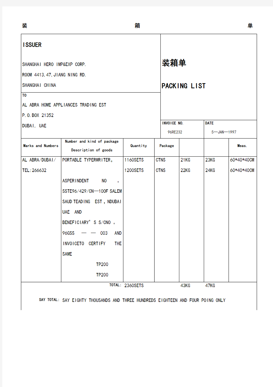 外贸全套单据样本