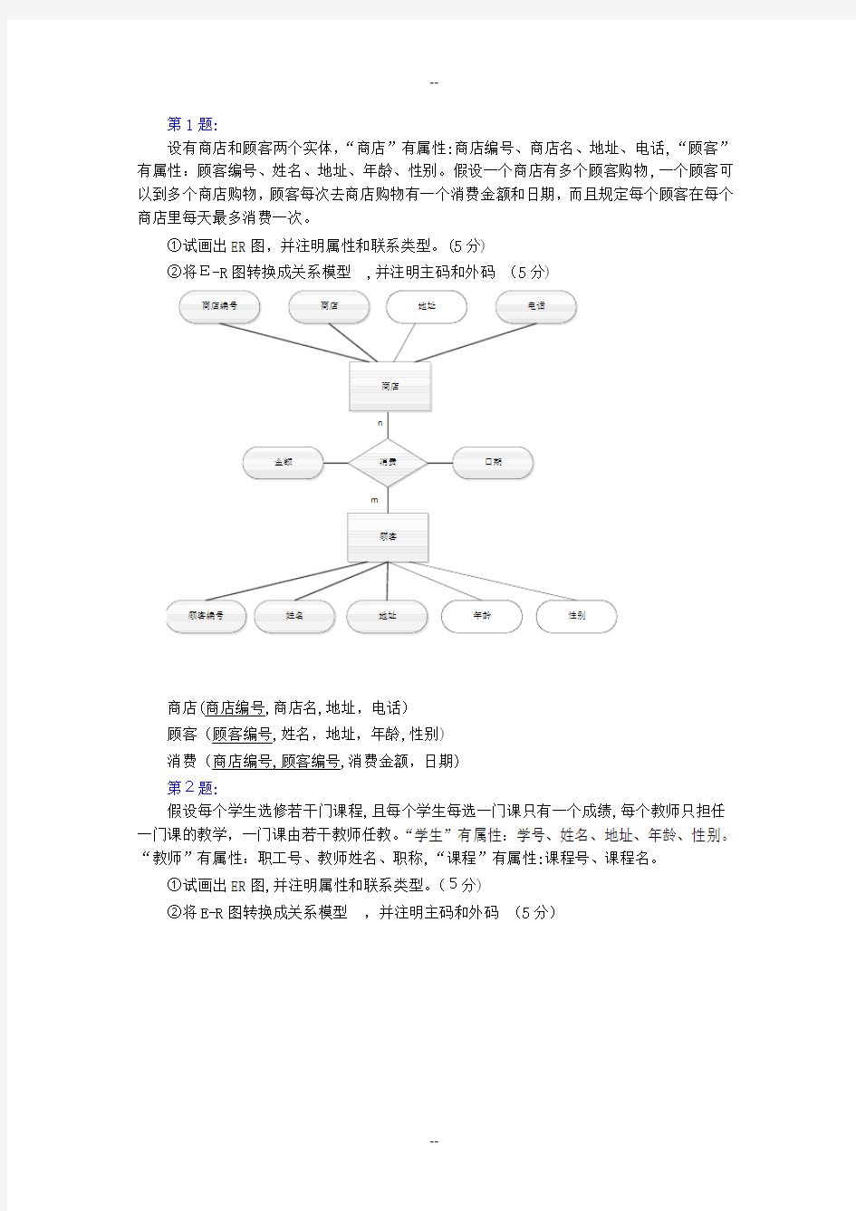 数据库-10个ER图练习题(只有ER图)