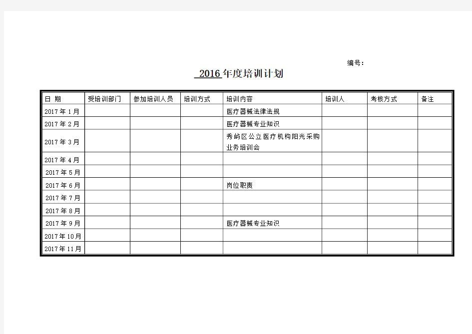 医疗器械公司年度培训计划及培训记录