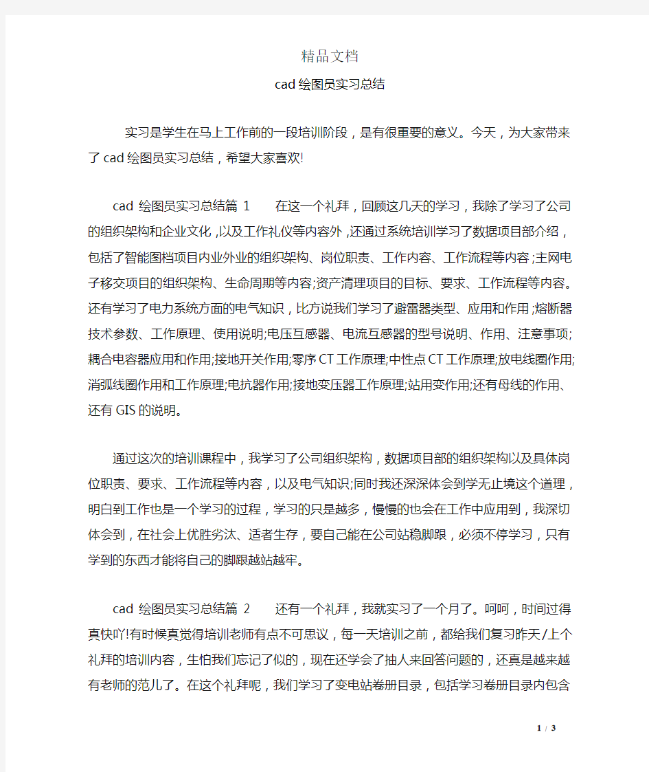 cad绘图员实习总结