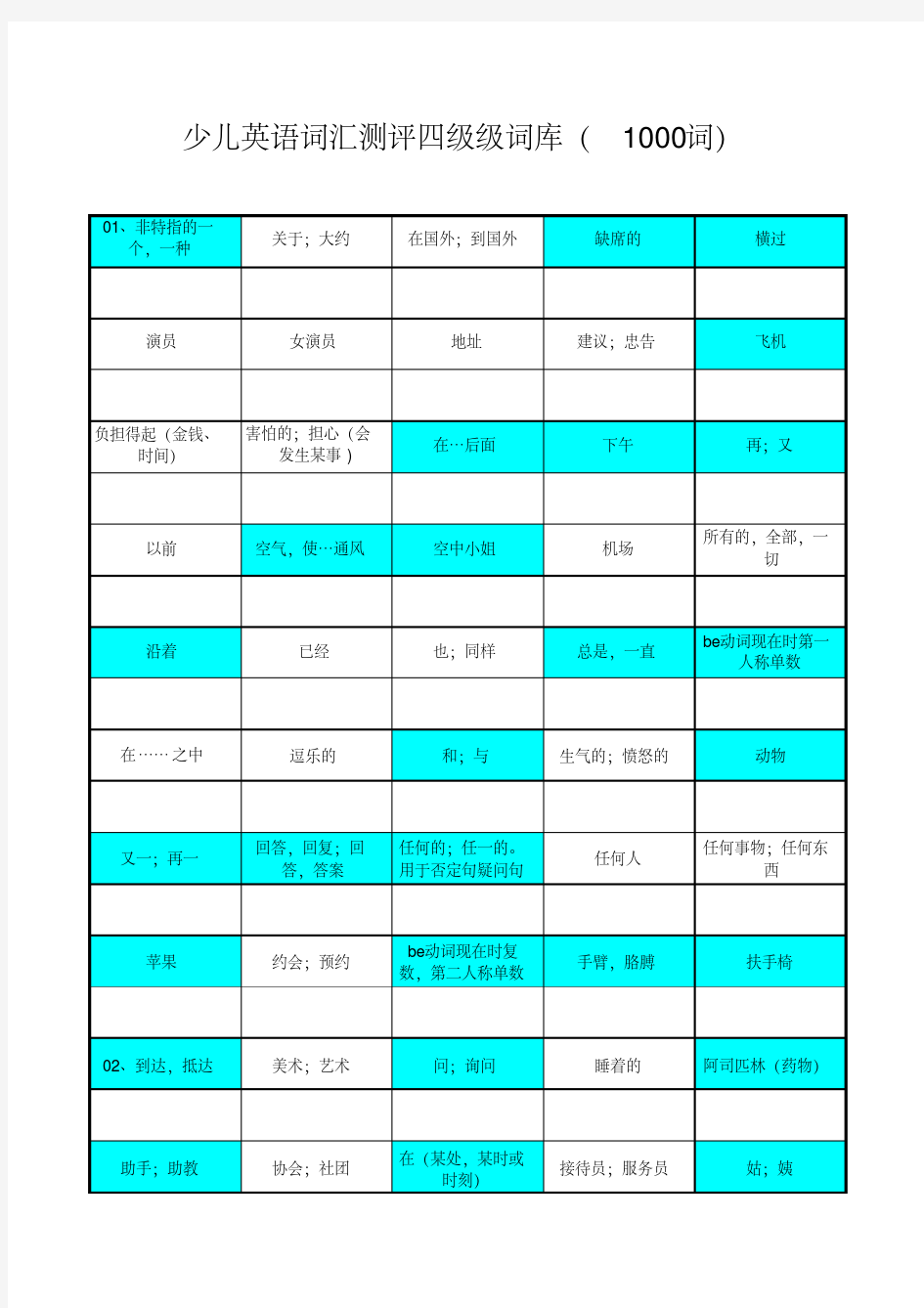 西特少儿英语测评词库四级新版