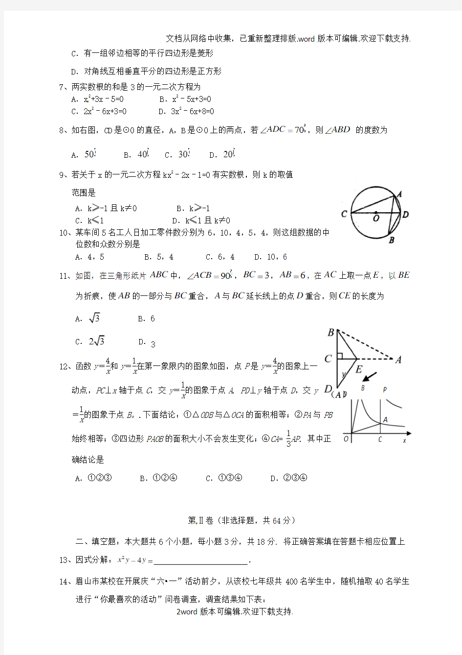 中考数学适应性考试试题