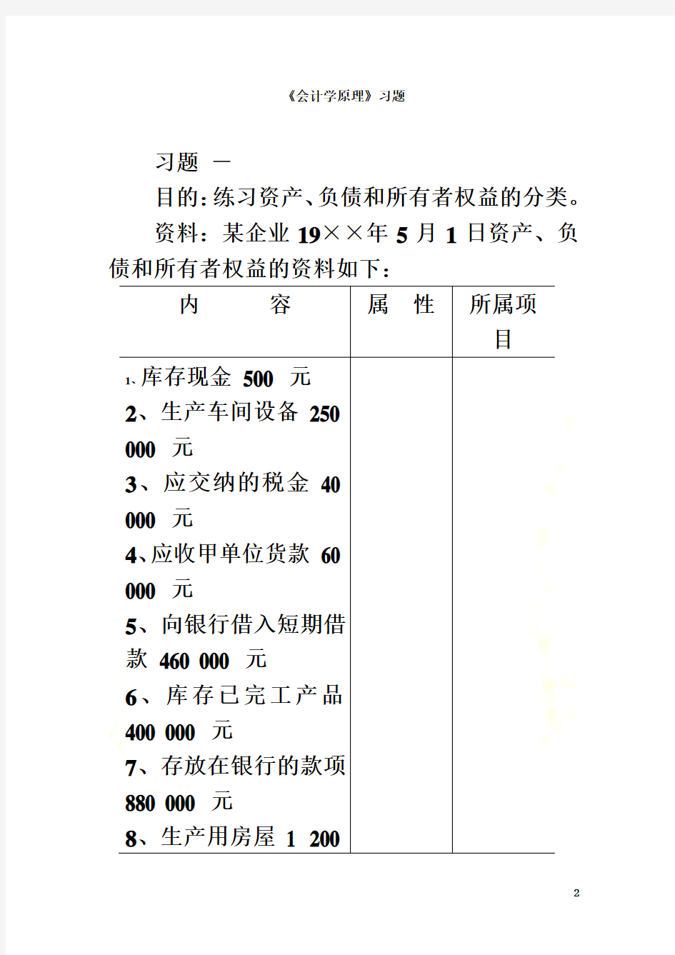 《会计学原理》习题A