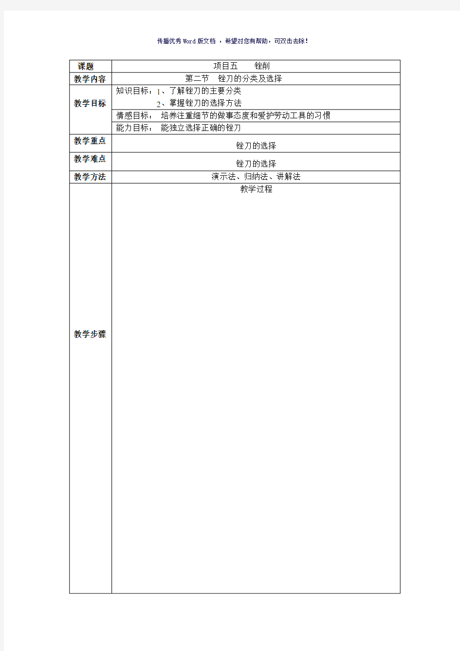 钳工锉削公开课教案Word版