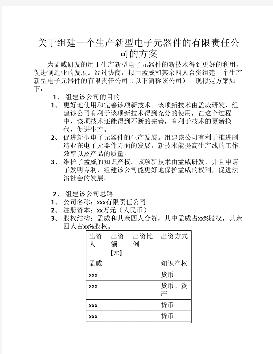 公司组建方案