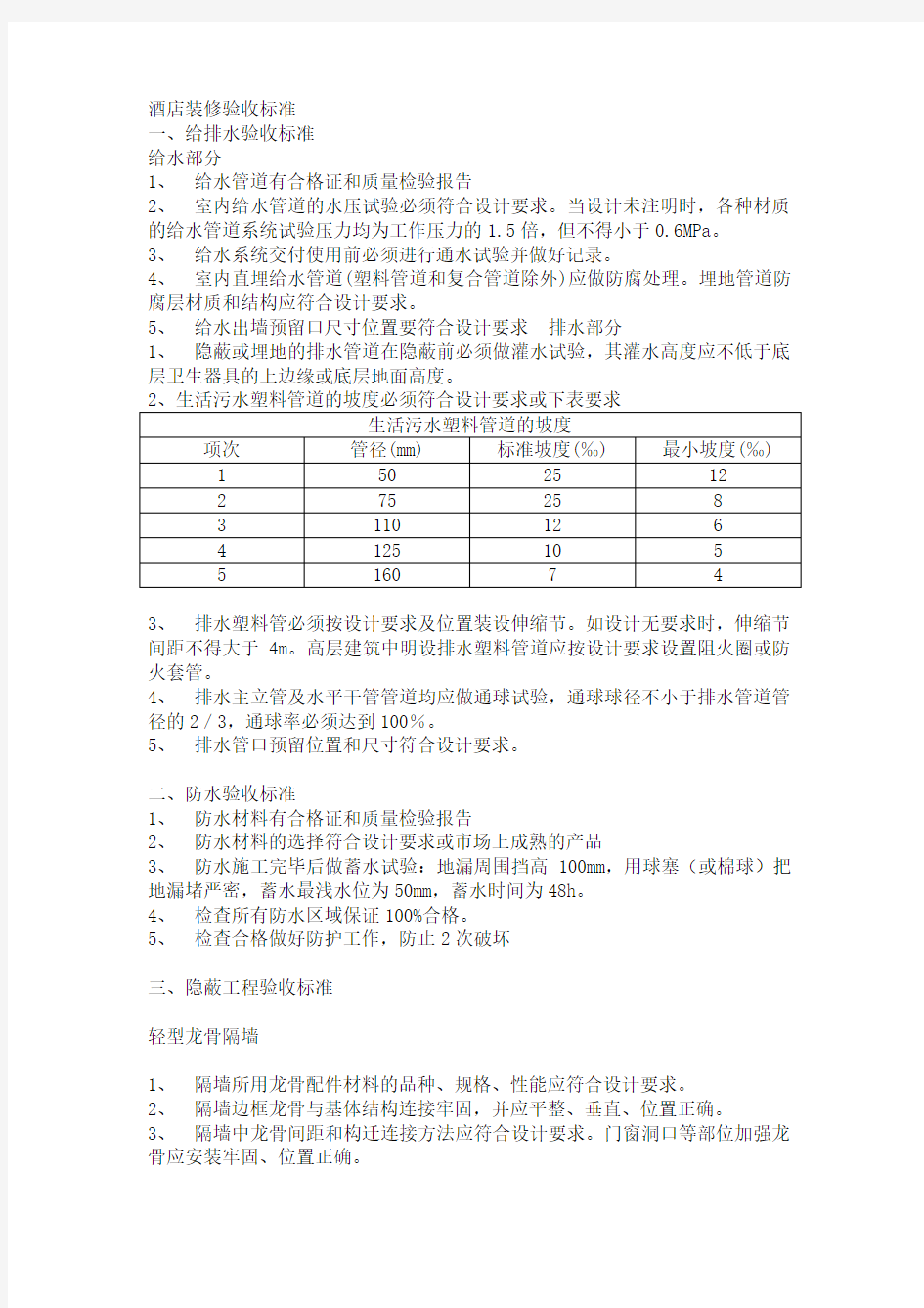 星级酒店工程装修验收标准