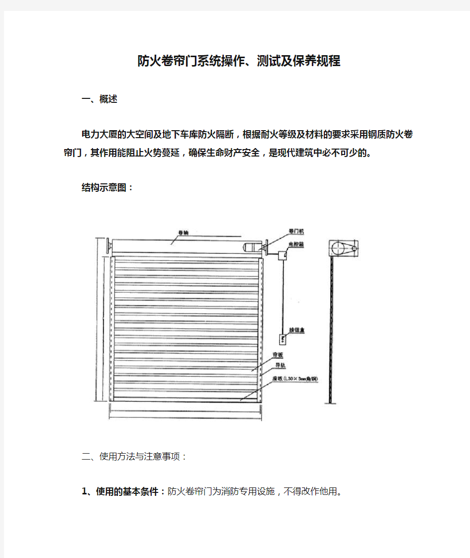 防火卷帘门系统操作、测试及保养规程