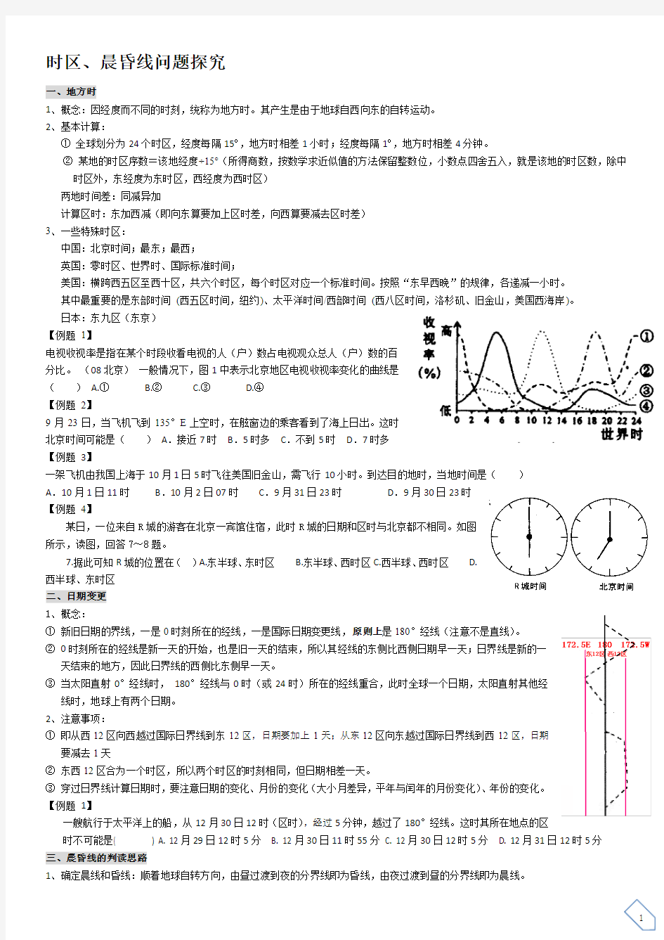 时区计算与晨昏线判读