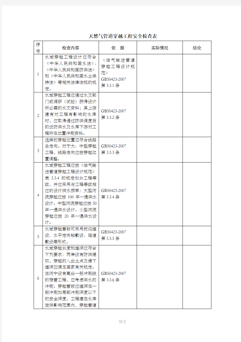 天然气长输管道工程安全检查表