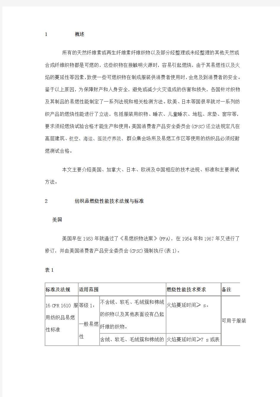 纺织品阻燃的测试标准和方法