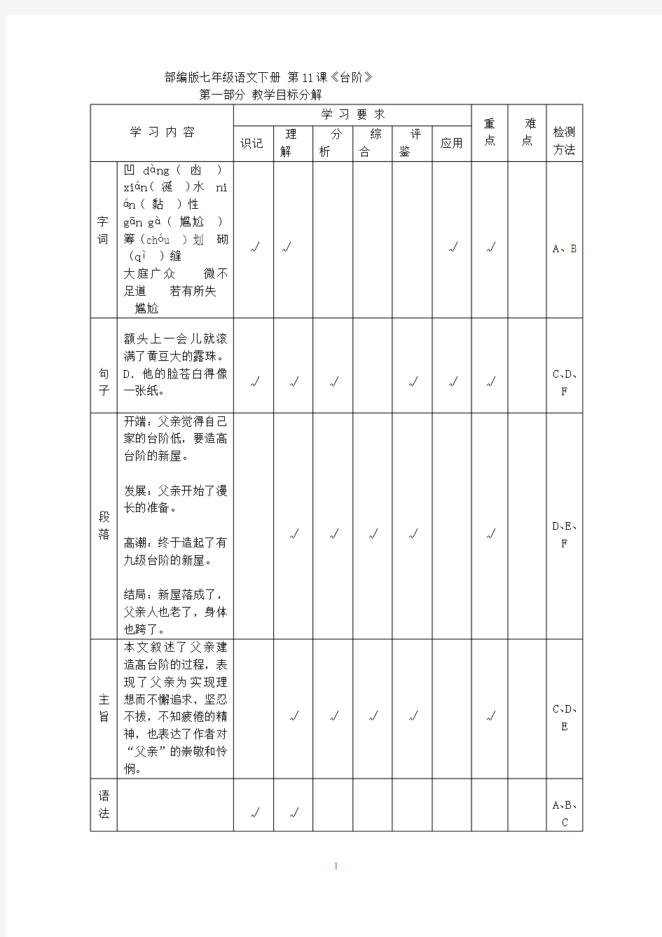 七年级语文11课 台阶教案