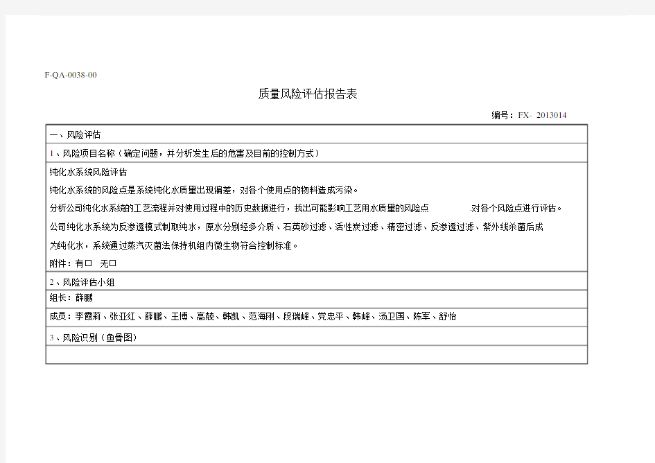 纯化水系统风险评估报告总结.doc