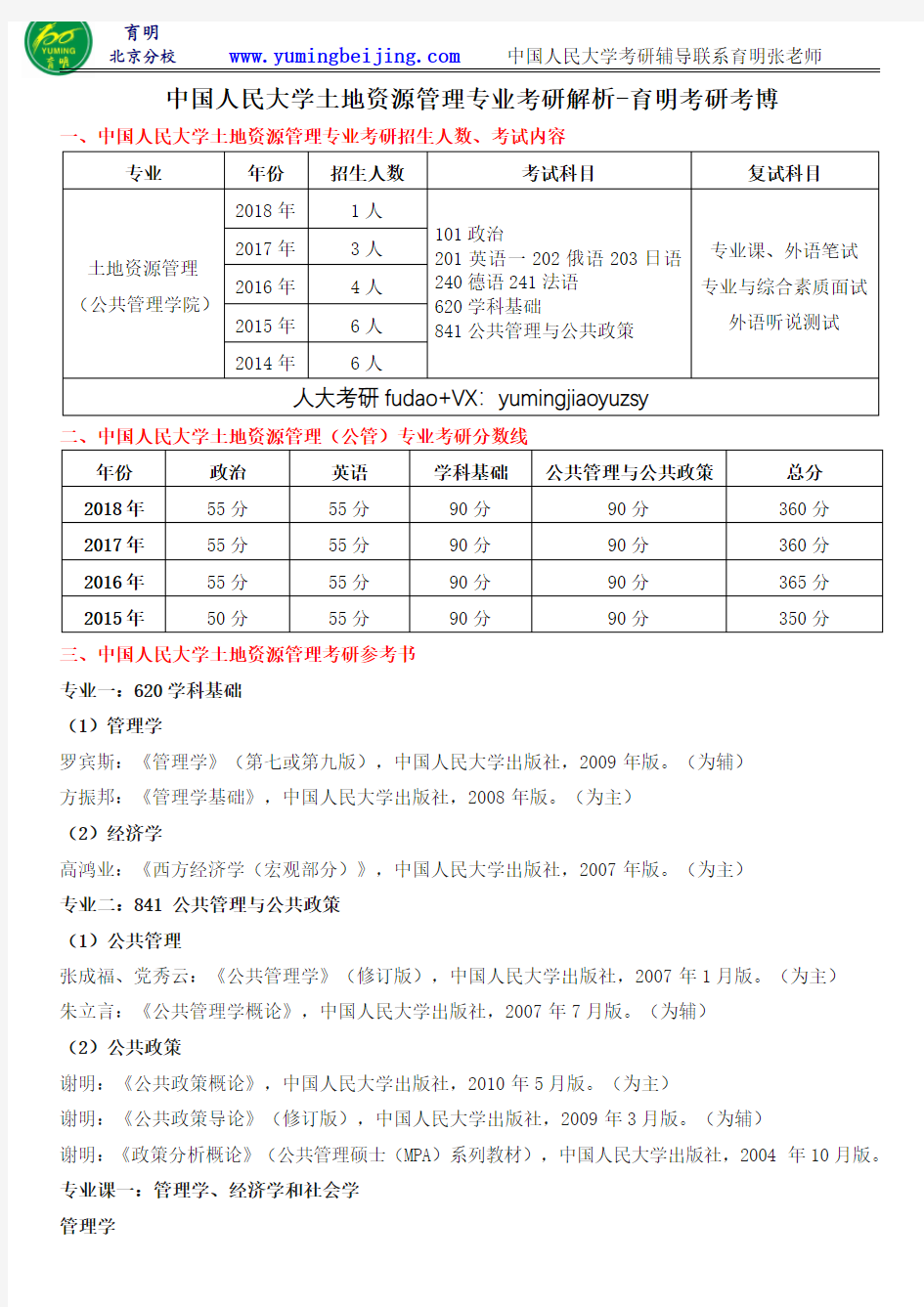 【人大考研】2019年人大土地资源管理考研复习资料、参考书、考研真题及解析、报录比、分数线