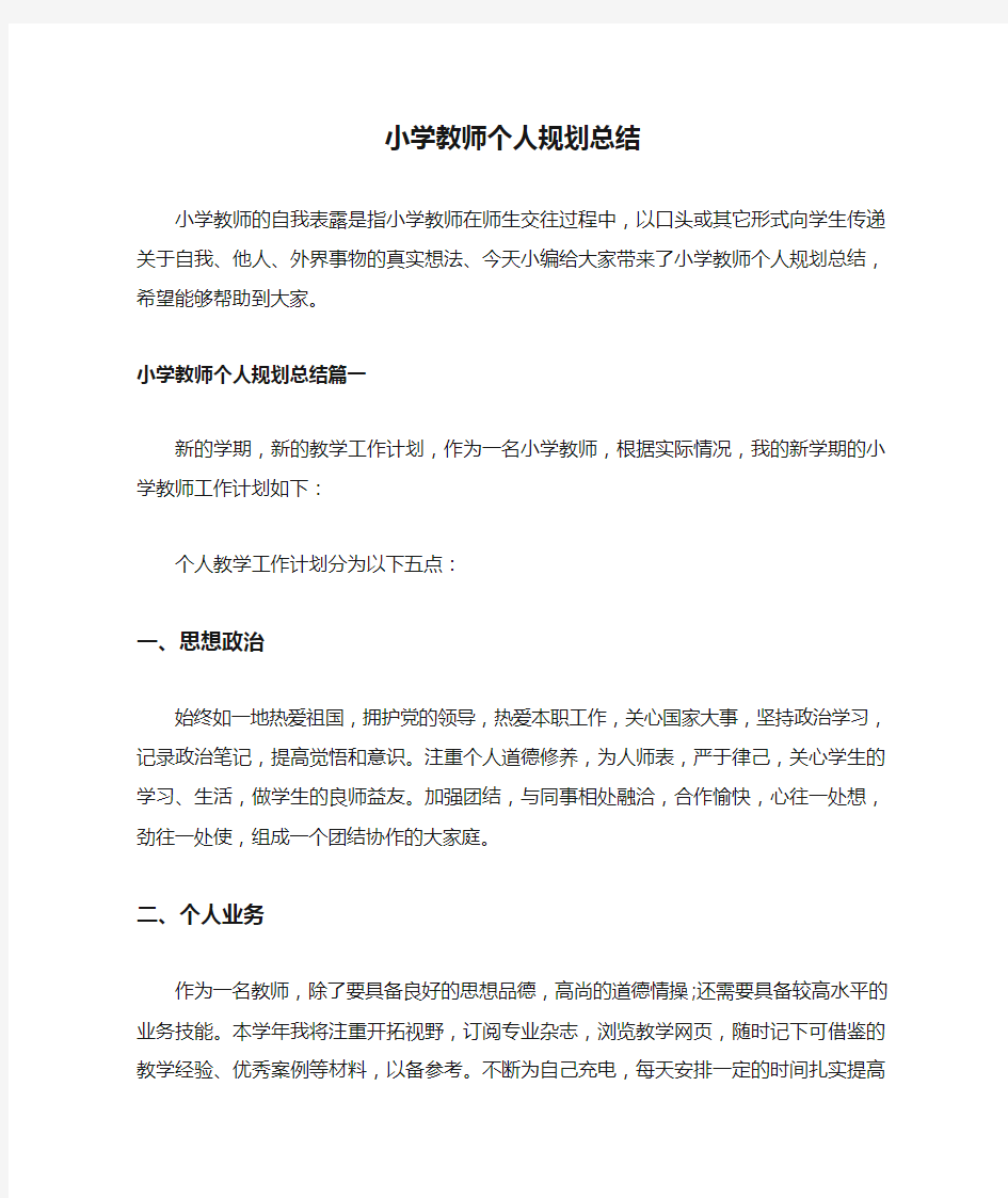 小学教师个人规划总结