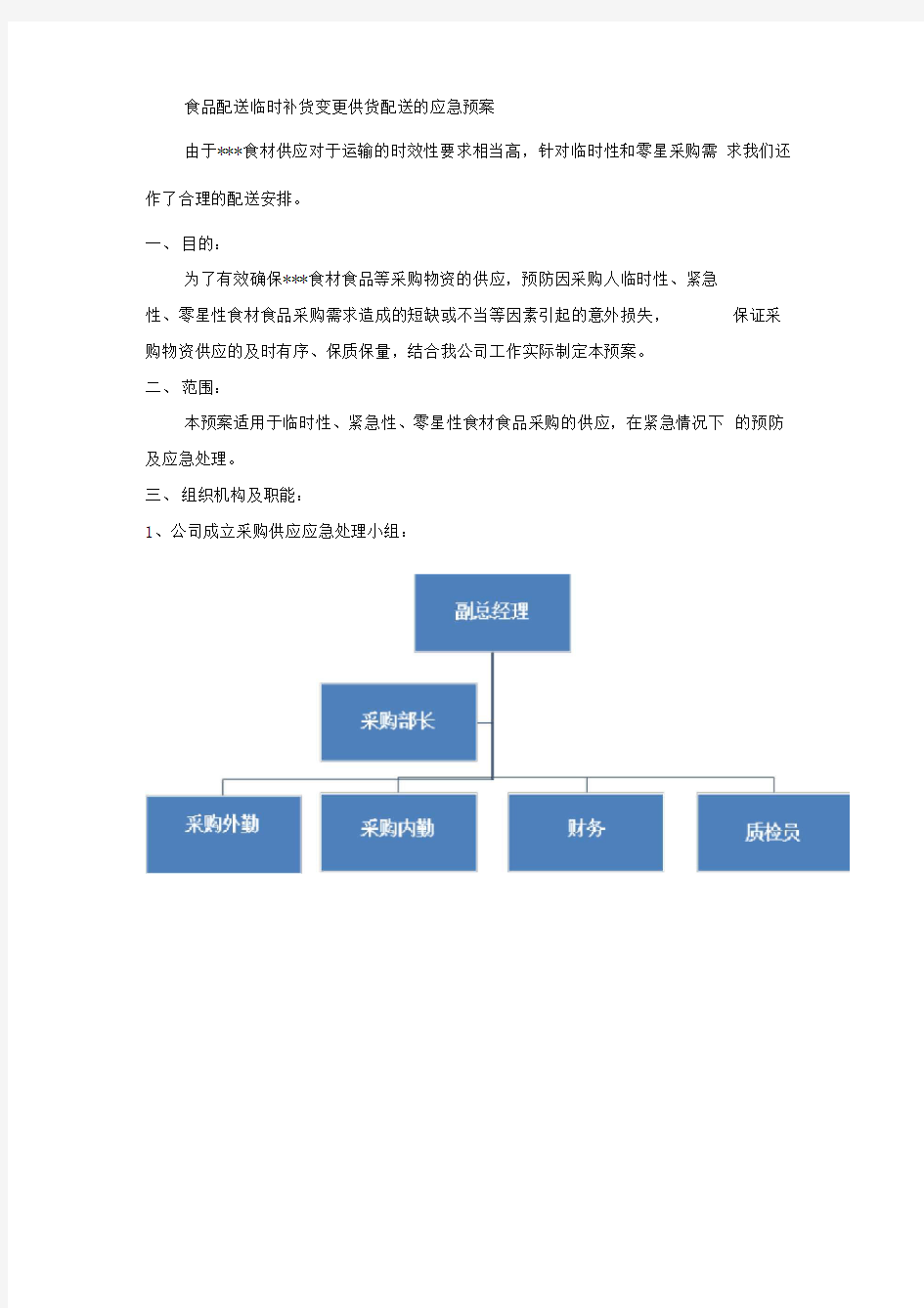 食品配送临时补货变更供货配送的应急预案