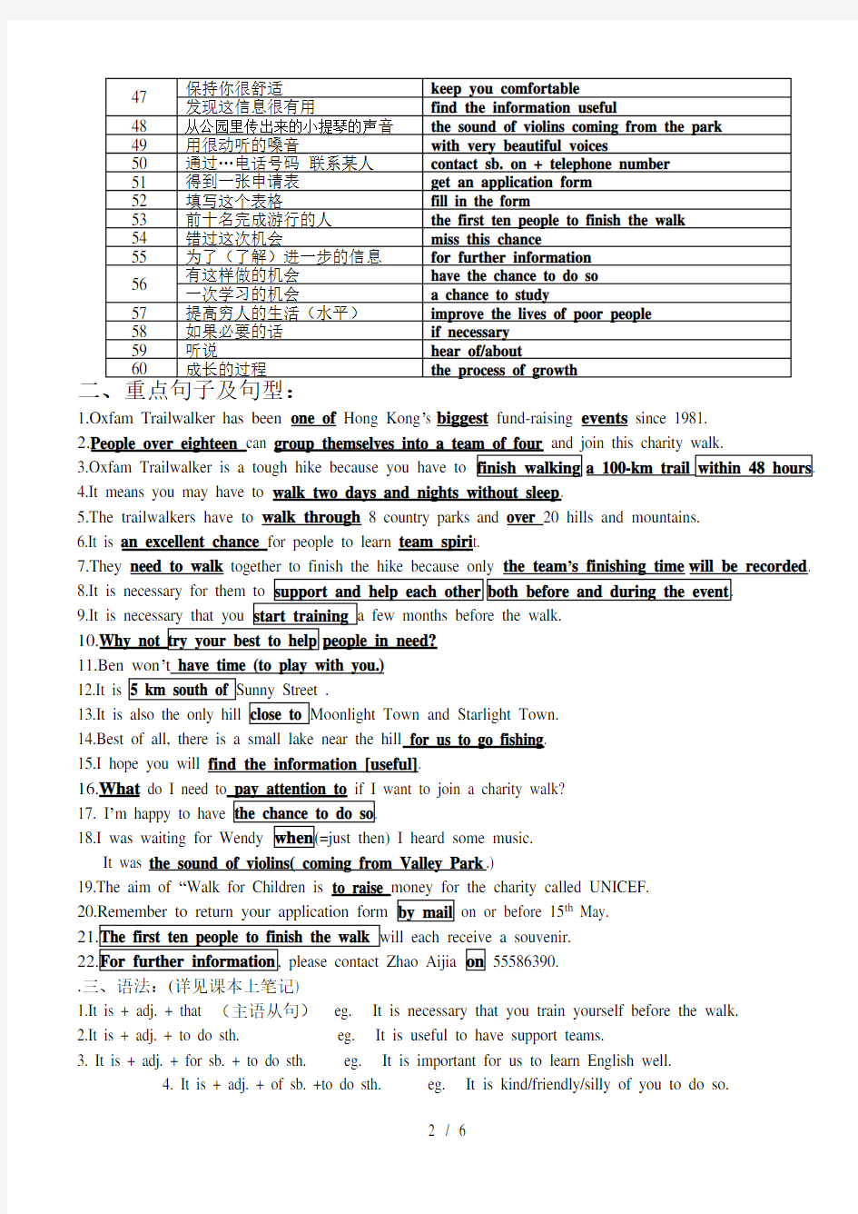 8B-Unit-6词组、句型及语法复习提纲