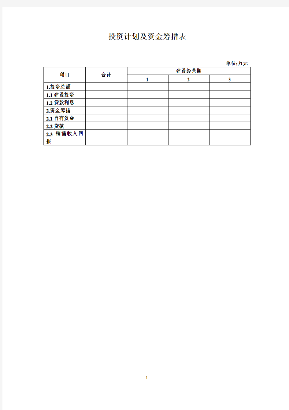 投资计划及资金筹措表.doc