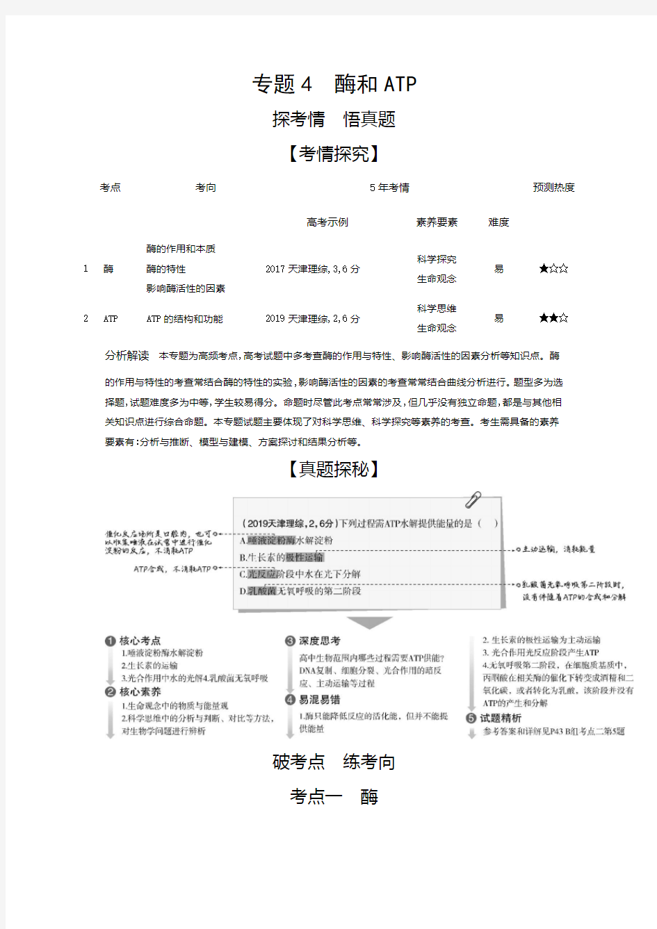 2021年北京新高考生物复习练习讲义：专题4 酶和ATP