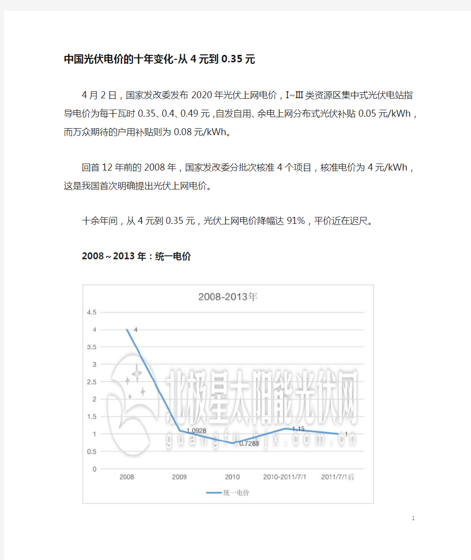 中国光伏电价的十年变化