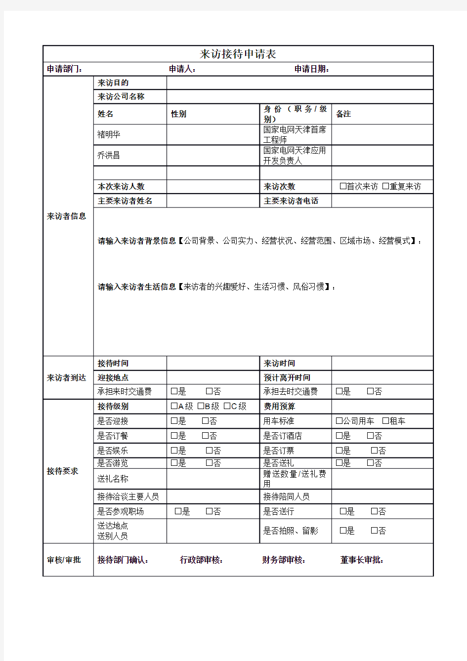 客户来访接待申请表单(2020年版本)