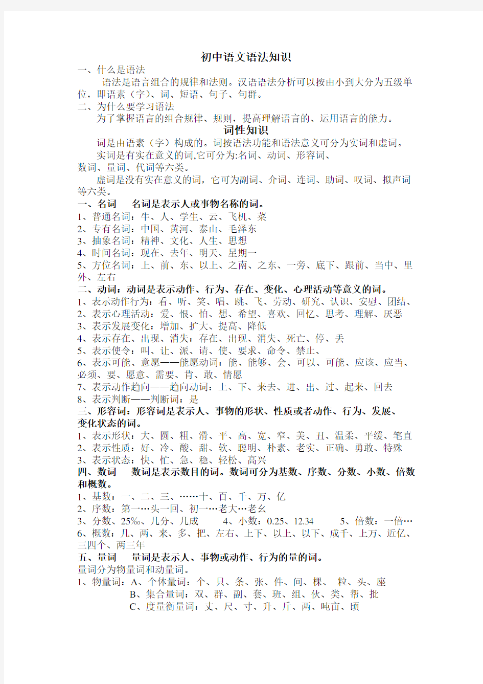 初中语文语法知识词性教案资料