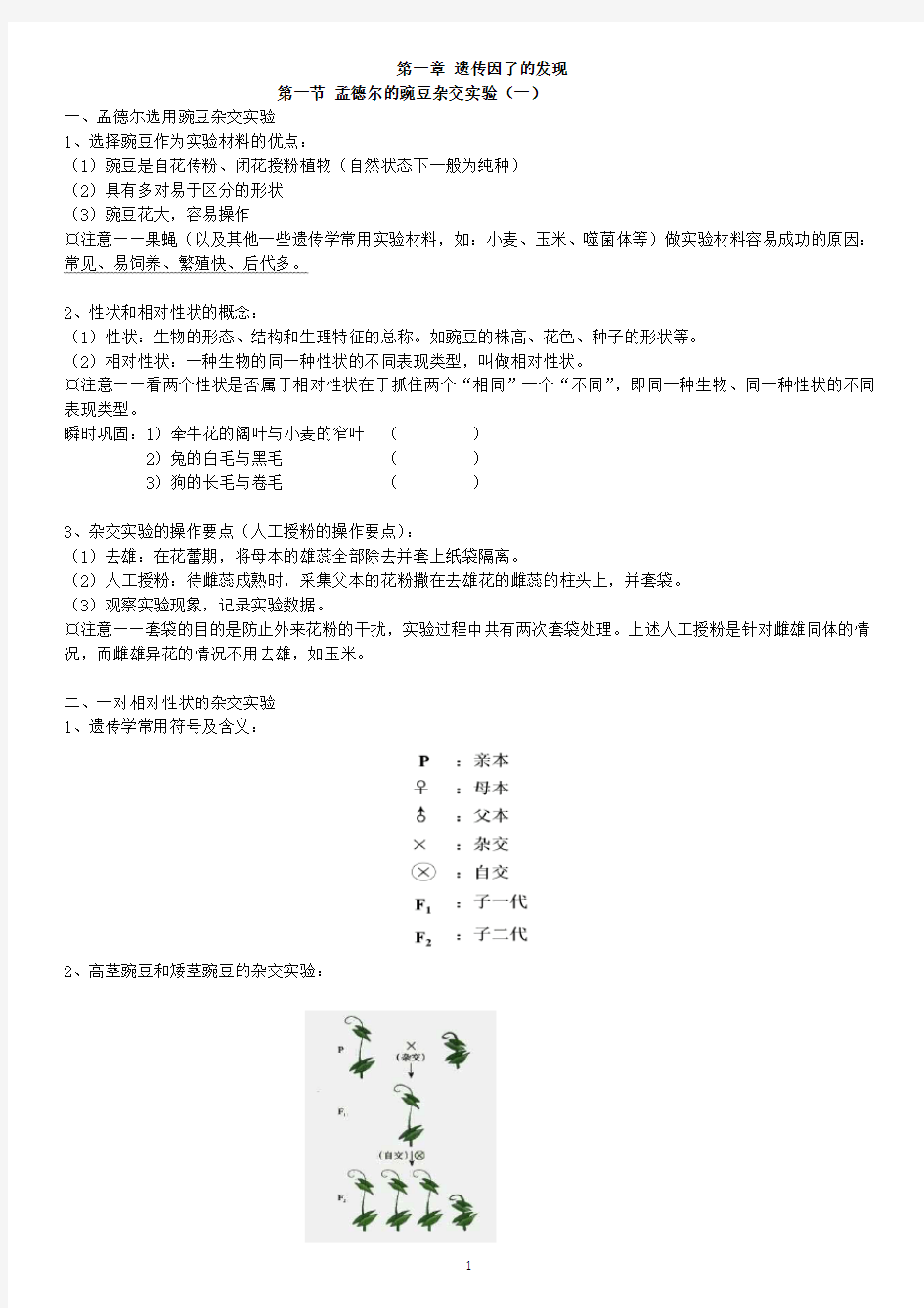 高中生物人教版必修二全册知识点整理