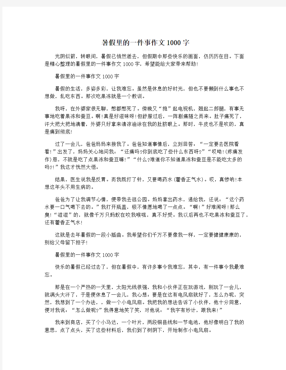 暑假里的一件事作文1000字