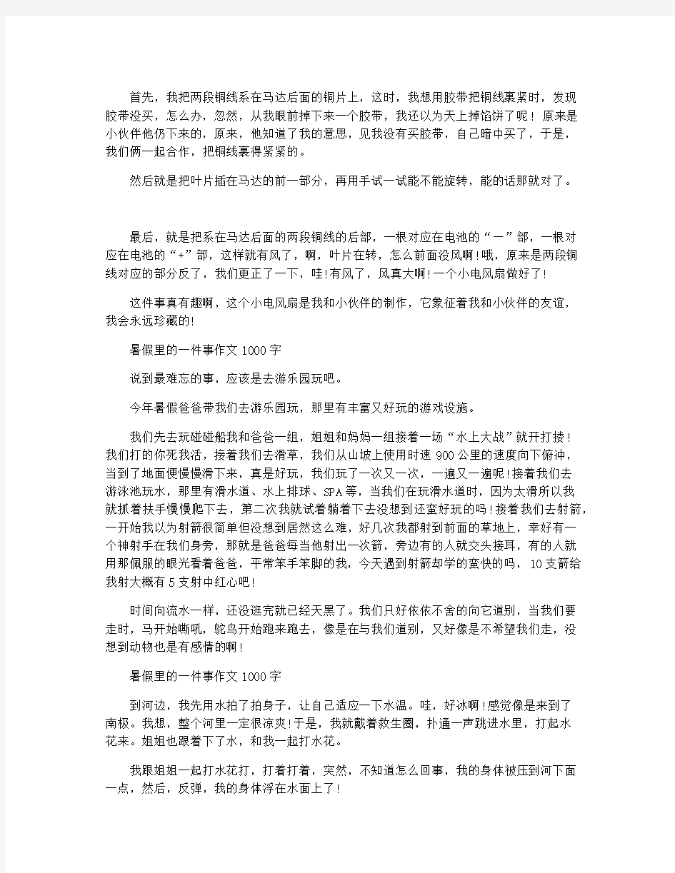 暑假里的一件事作文1000字