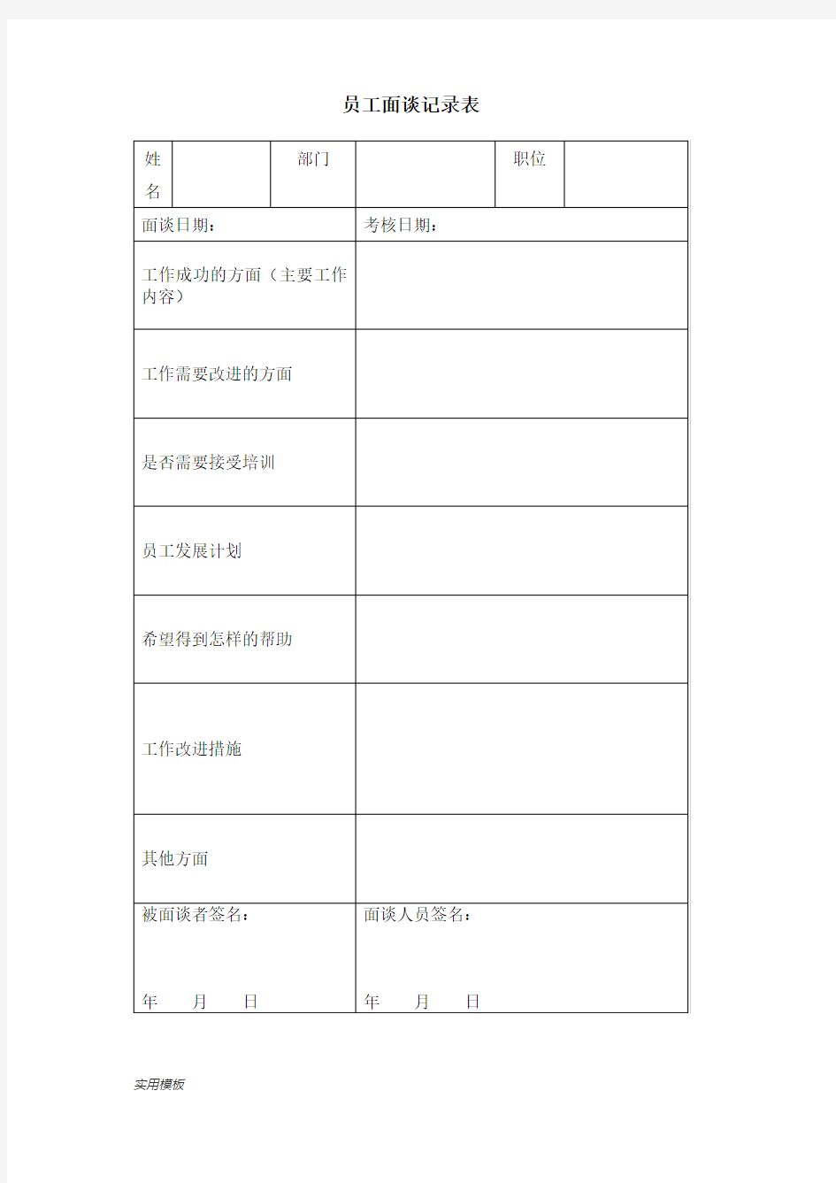 员工面谈记录表【模板】