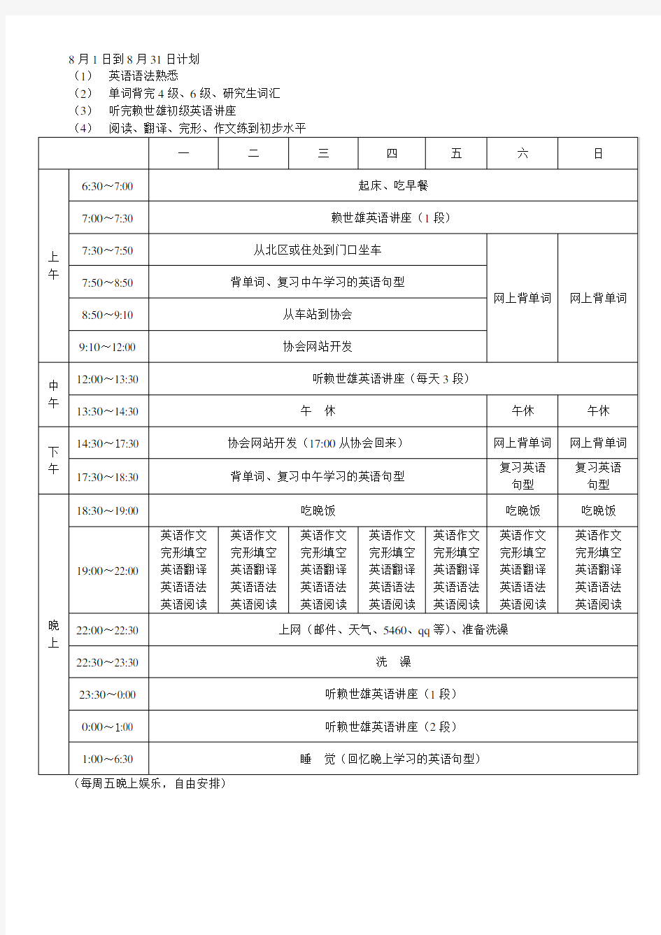 (完整版)学习计划表及模板