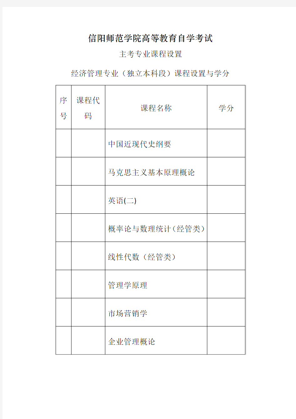 信阳师范学院高等教育自学考试