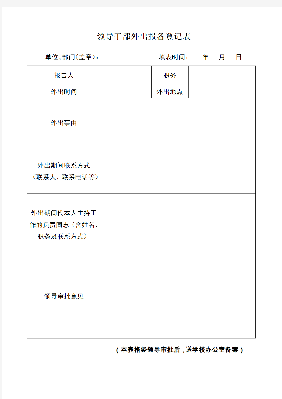 领导干部外出报备登记表