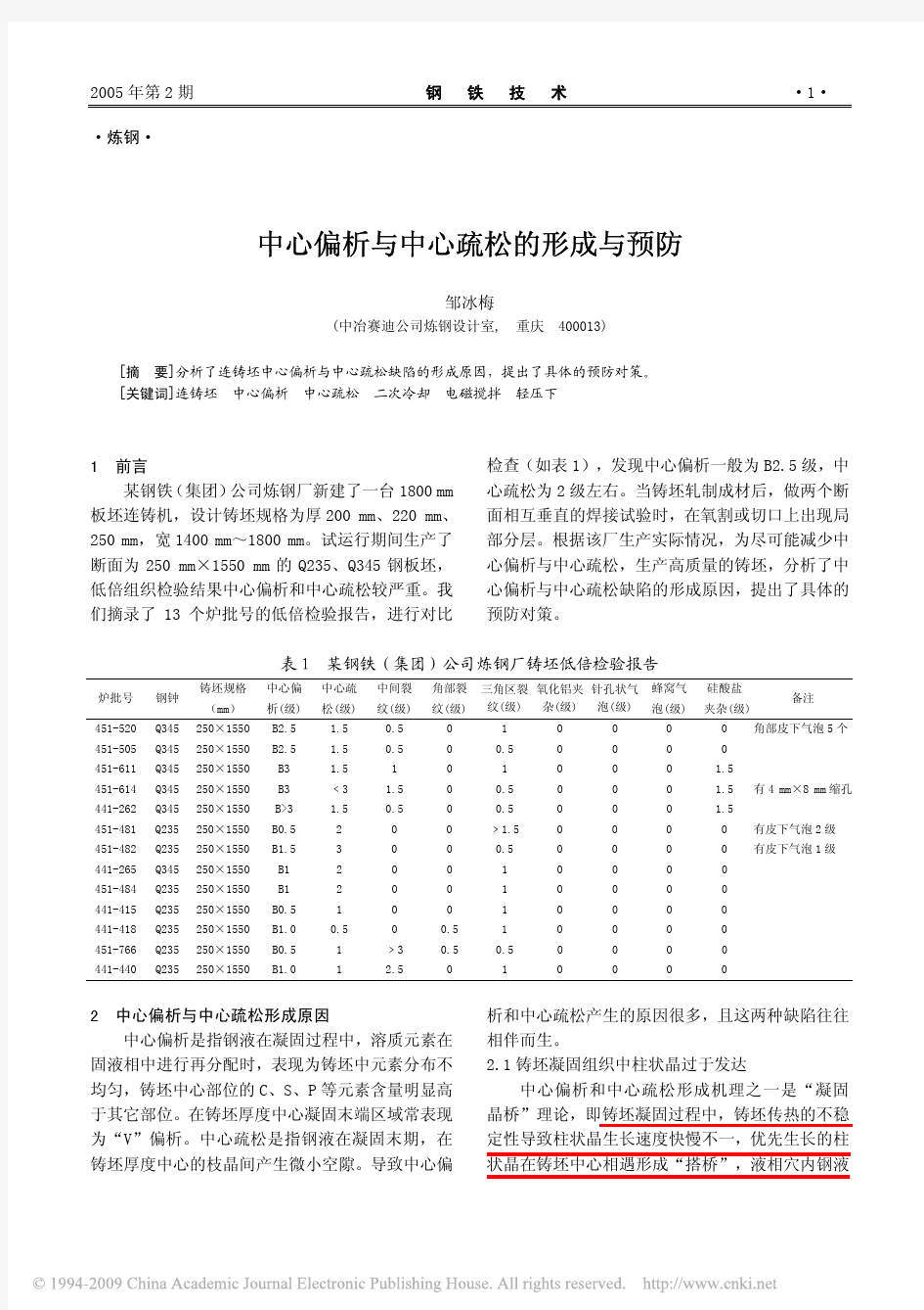 中心偏析与中心疏松的形成与预防