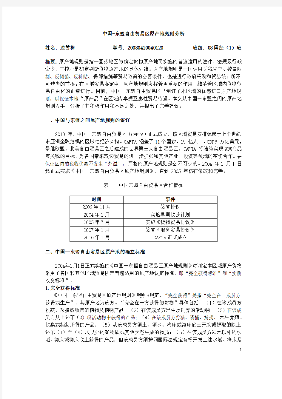 WTO  中国东盟原产地规则分析