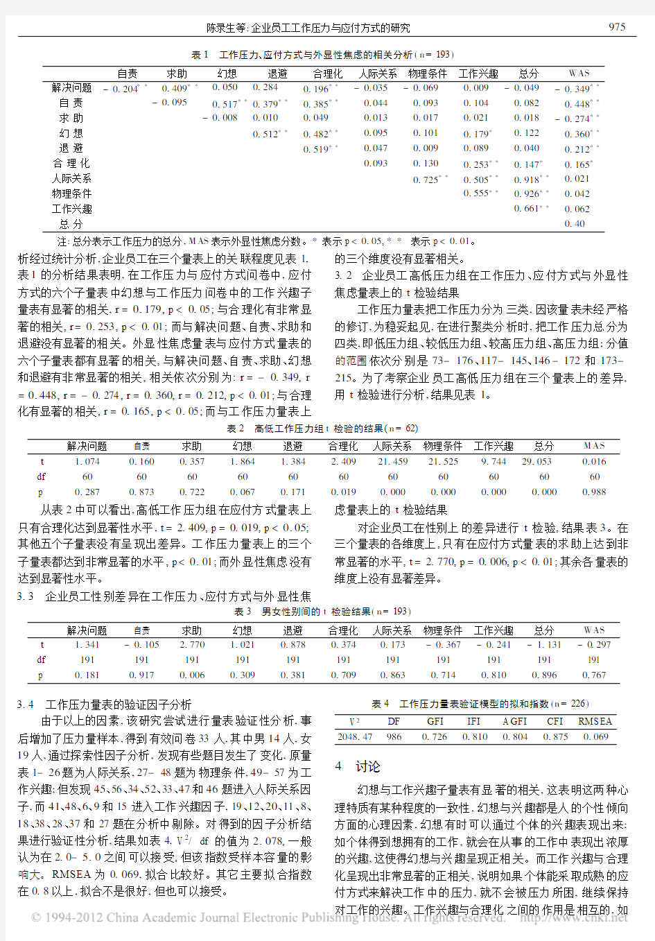 企业员工工作压力与应付方式的研究