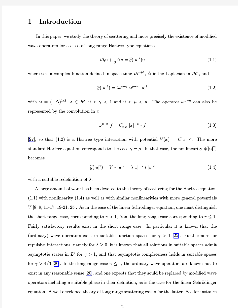 Long Range Scattering and Modified Wave Operators for some Hartree Type Equations