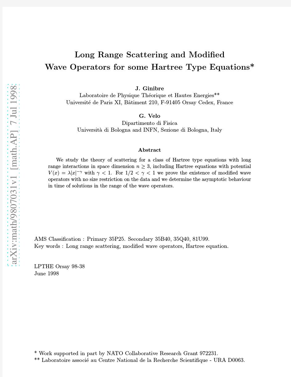 Long Range Scattering and Modified Wave Operators for some Hartree Type Equations