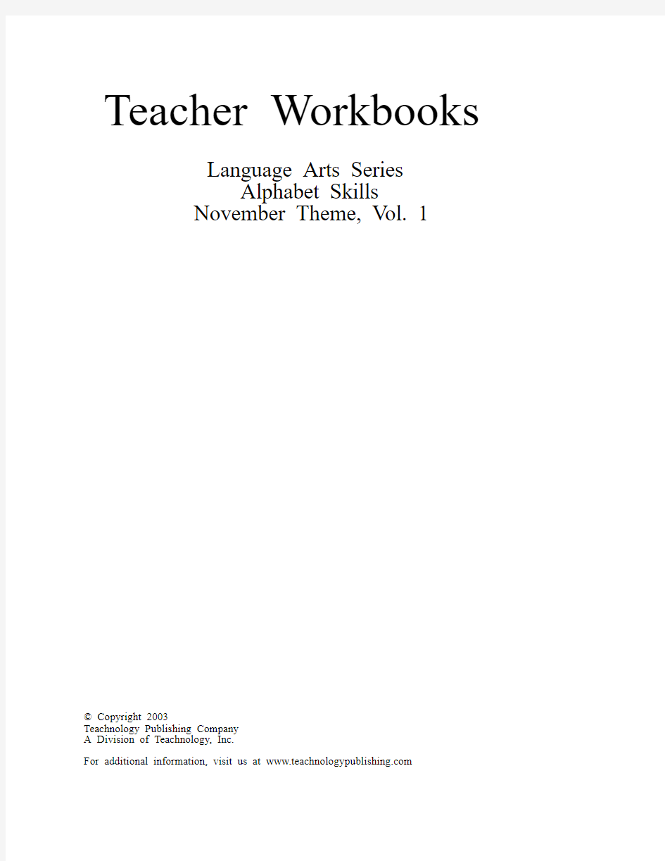 Teacher Workbooks, LA Series - Alphabet Skills, November Theme Vol 1