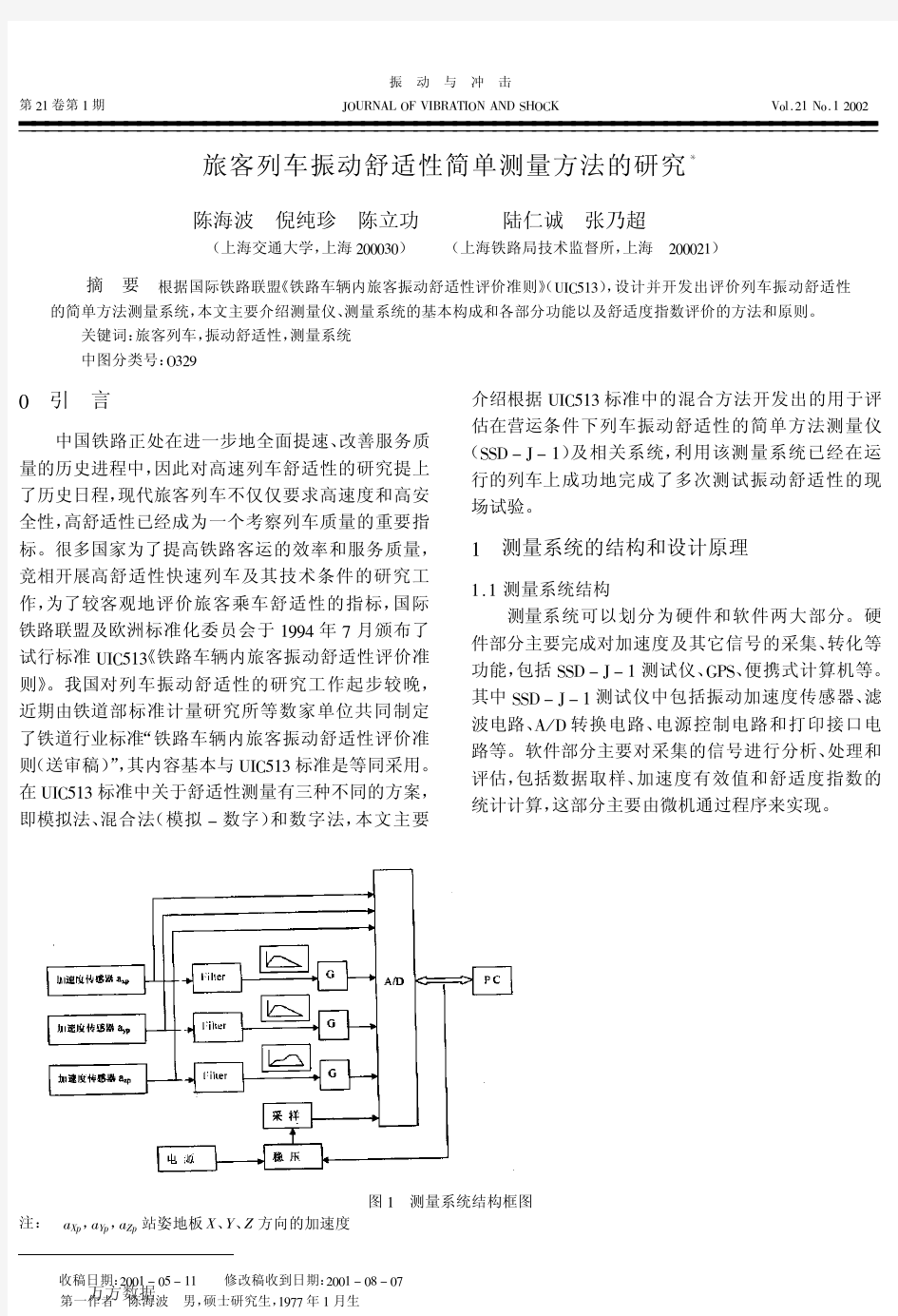 旅客列车振动舒适性简单测量方法的研究