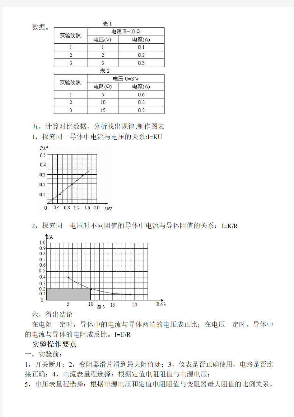 探究电流与电压、电阻关系实验总结