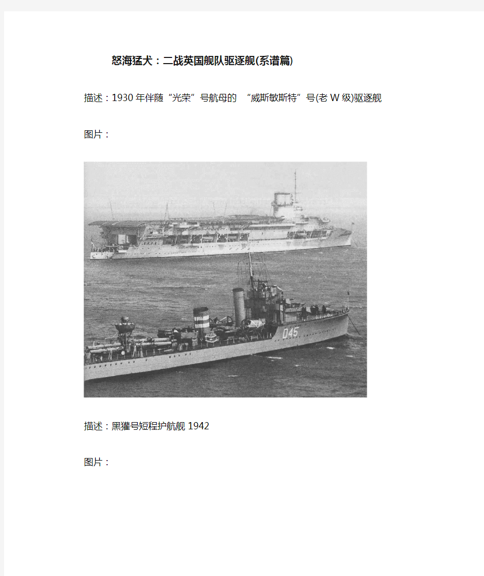 二战英国舰队驱逐舰(系谱篇)