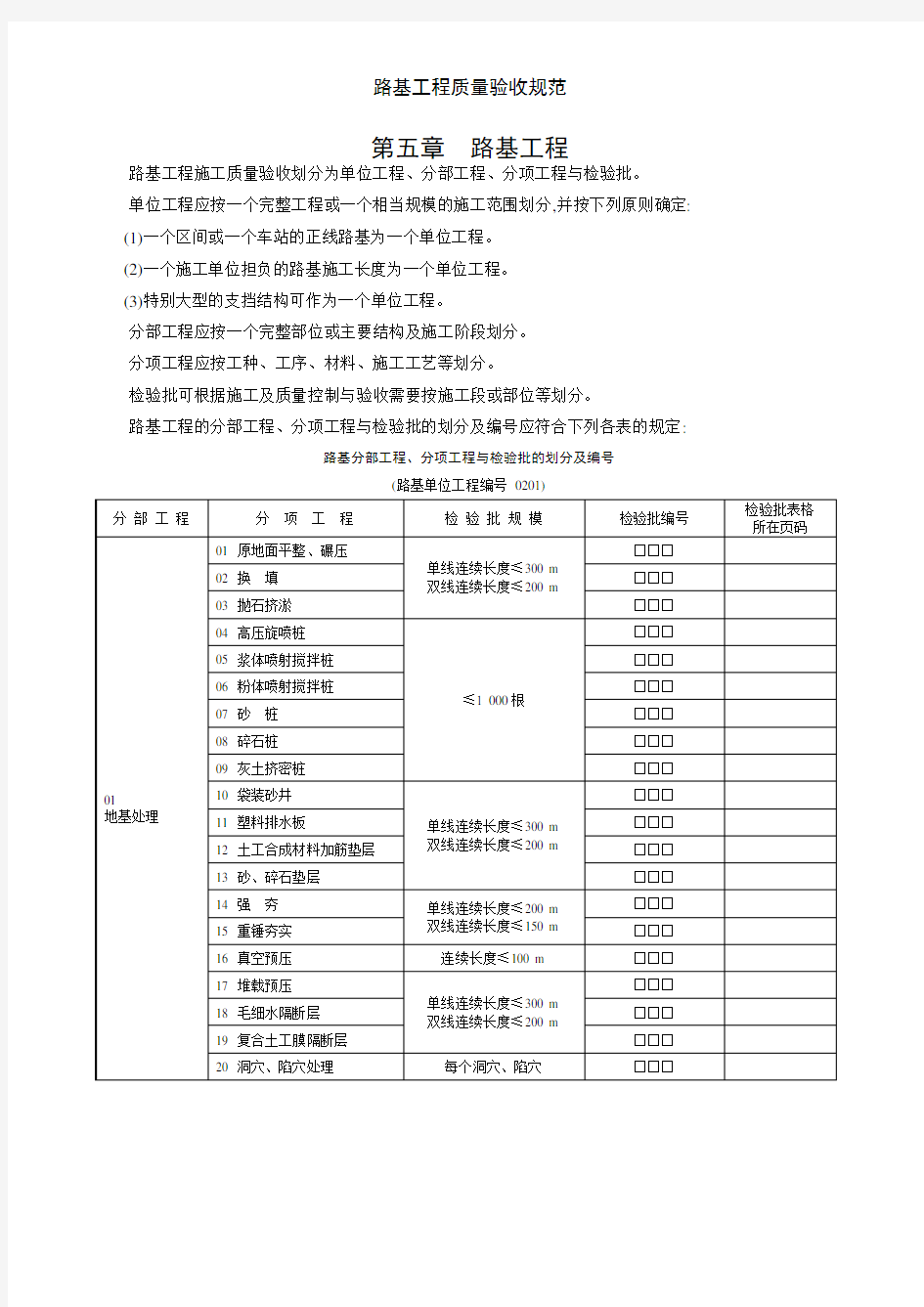 路基工程质量验收规范